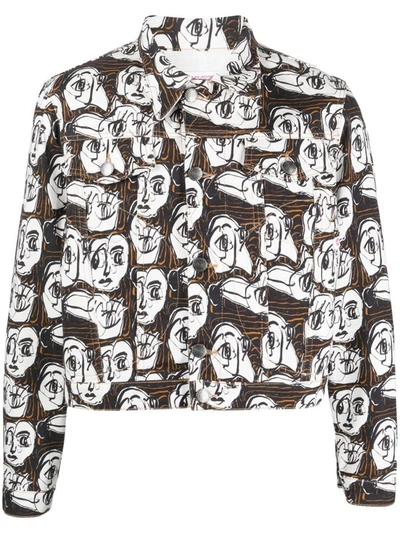 Charles Jeffrey Loverboy Art Face-print Denim Jacket In Brown