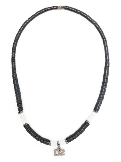 Dsquared2 Beaded Logo-charm Necklace In Black