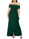 XSCAPE PLUS WOMENS OFF-THE-SHOULDER RUCHED EVENING DRESS