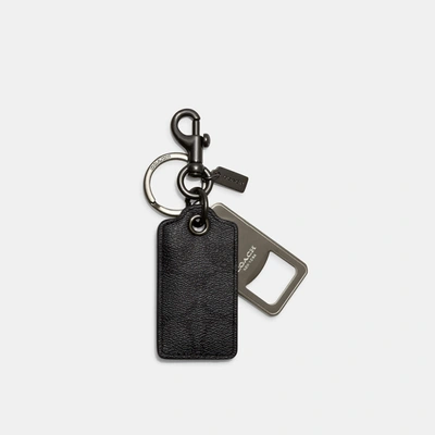 Coach Outlet Bottle Opener Key Fob In Signature Canvas In Black