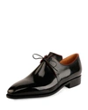 CORTHAY ARCA CALF LEATHER DERBY SHOE WITH RED PIPING, BLACK,PROD199160470