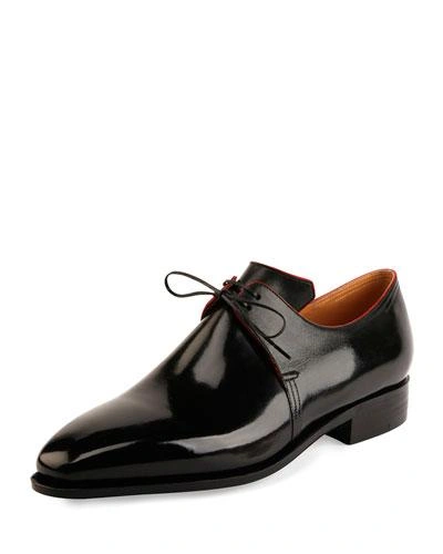 Corthay Arca Calf Leather Derby Shoe With Red Piping, Black, Black In Calf Black