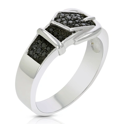 Vir Jewels 1/4 Cttw Black Diamond Buckle Ring In .925 Sterling Silver With Black Rhodium In Grey