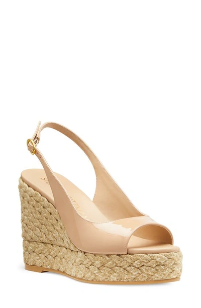 Stuart Weitzman Island Patent Slingback Espadrille Sandals In Adobe