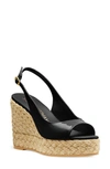 Stuart Weitzman Island Patent Slingback Espadrille Sandals In Black & Natural