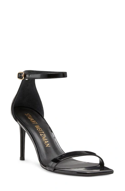 Stuart Weitzman Nudistsong Patent Ankle-wrap High-heel Sandals In Black