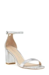 Stuart Weitzman Nearly Nude Metallic Snake-effect Leather Sandals In Silver