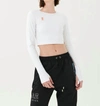 P.E NATION Half Volley Long Sleeve Crop Top in Optic White