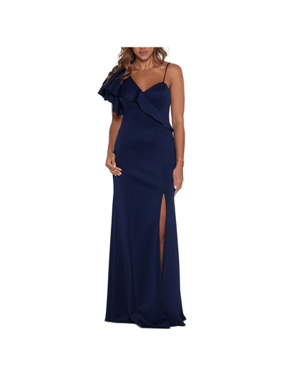 Xscape Womens Ruffled Maxi Evening Dress In Blue