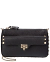 Valentino Rockstud Grainy Leather Wallet On Chain In Black