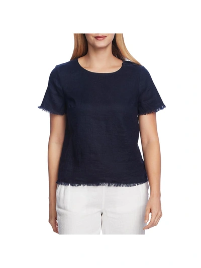 Vince Camuto Womens Linen Frayed Top In Blue