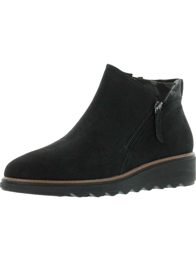 Clarks Sharon Ease Womens Suede Slip On Booties In Black