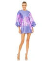 Mac Duggal Balloon Sleeve Column Mini Dress In Plum Multi