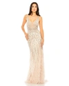 MAC DUGGAL EMBELLISHED FEATHER DETAIL HEM GOWN