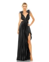 Mac Duggal Feather-trim Plunge A-line Gown In Black