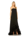 MAC DUGGAL STRAPLESS FLARE FEATHER HEM GOWN