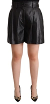 Dolce & Gabbana Black Leather High Waist Bermuda Above Knee Shorts In Black