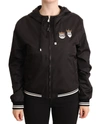 Dolce & Gabbana Black Polyester Hooded Bomber Full Zip Jacket In Black
