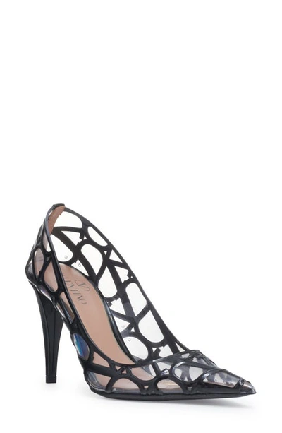 Valentino Garavani Vlogo Overlay Pointed Toe Pump In Black