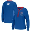 WEAR BY ERIN ANDREWS WEAR BY ERIN ANDREWS ROYAL CHICAGO CUBS WAFFLE HENLEY LONG SLEEVE T-SHIRT