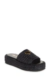 Prada Raffia Flatform Slide Sandal In Black