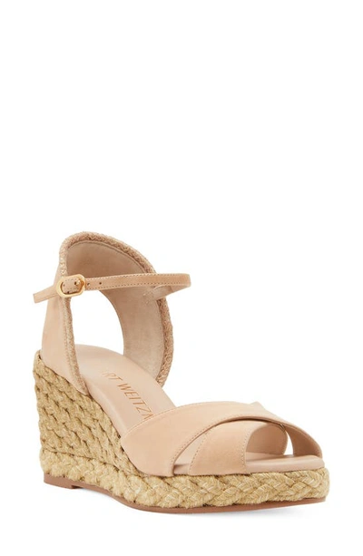 Stuart Weitzman Mirela Crisscross Wedge Espadrille Sandals In Adobe