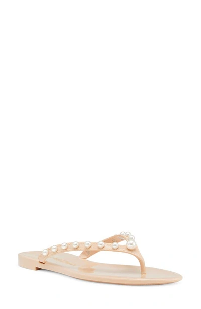 Stuart Weitzman Women's Goldie Embellished Jelly Flip Flop Thong Sandals In Beige
