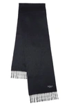 MULBERRY EMBROIDERED LOGO FRINGE TRIM CASHMERE SCARF