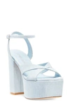 Stuart Weitzman Miami Denim Crisscross Ankle-strap Platform Sandals In Blue