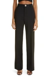 Area Crystal Brooch Back Slit Stretch Wool Trousers In Black
