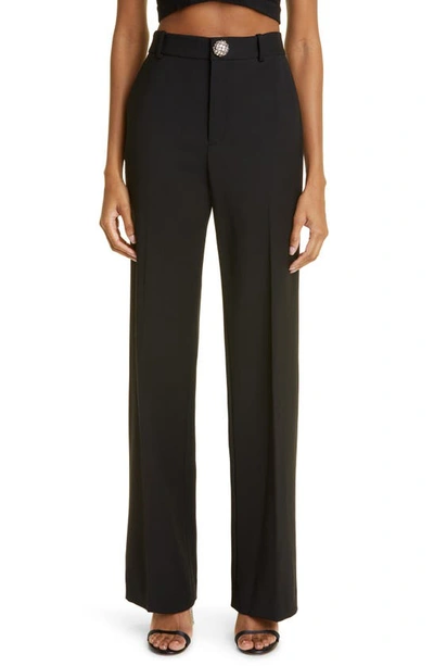 Area Crystal Brooch Back Slit Stretch Wool Trousers In Charcoal