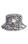 Moncler Wavy Print Logo Bucket Hat In Black White Wavy Print