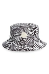 Moncler Wavy Print Logo Bucket Hat In Black/ White Wavy Print