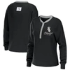 WEAR BY ERIN ANDREWS WEAR BY ERIN ANDREWS BLACK CHICAGO WHITE SOX WAFFLE HENLEY LONG SLEEVE T-SHIRT