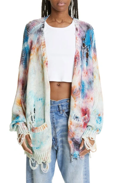 R13 Printed Tie-dye Jumbo Cardigan In Blue Multicolor