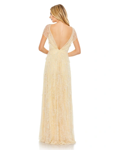 Mac Duggal Floral Embellished Illusion Cap Sleeve Gown In Buttercup