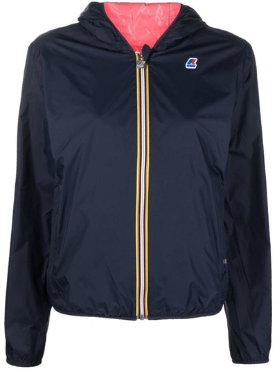 K-way Stripe-detail Hooded Down Jacket In Blue