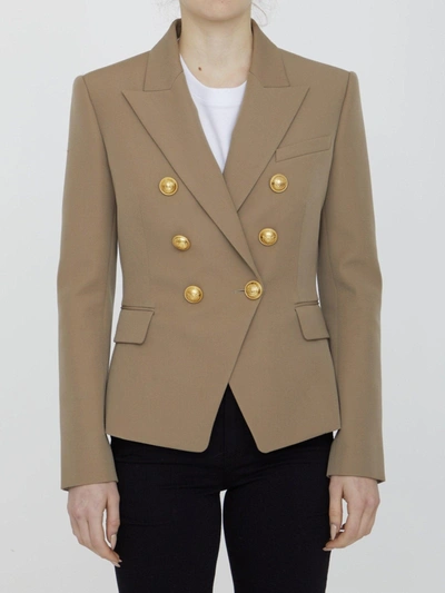 Balmain Wool Grain De Poudre Blazer In Sand