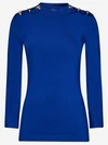 Saint Laurent Viscose Knit Sweater W/ Hook Details In Blue