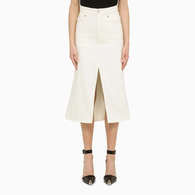 Alexander Mcqueen Ruffled Denim Midi Skirt In White