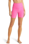 Beyond Yoga Keep Pace Space Dye Bike Shorts In Pink Hype Heather