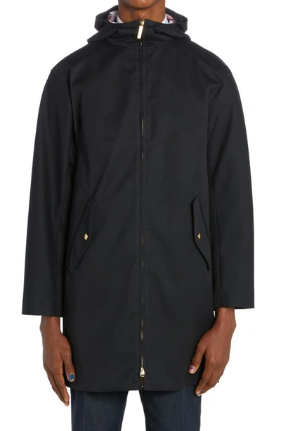 Thom Browne Hooded Cotton Parka In Blue