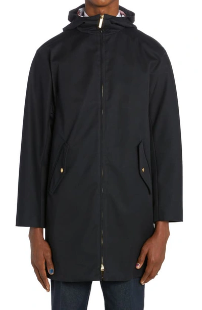 Thom Browne Hooded Cotton Parka In Navy