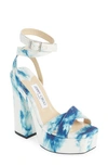 JIMMY CHOO GAIA TIE DYE DENIM ANKLE WRAP PLATFORM SANDAL