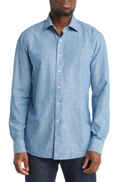 Peter Millar Crafted Japanese Selvedge Sport Shirt In Blue