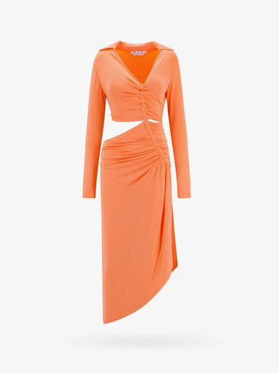 Off-white Ruched Cutout Crepe Midi Shirtdress In Orange