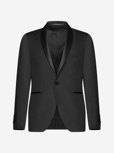 Tagliatore Wool And Silk Tuxedo Blazer In Black