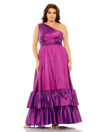 Mac Duggal One Shoulder Asymmetrical Ruffle Hem Gown In Us 14w