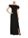 ALEX EVENINGS WOMENS FAUX FEATHER TRIM LONG EVENING DRESS