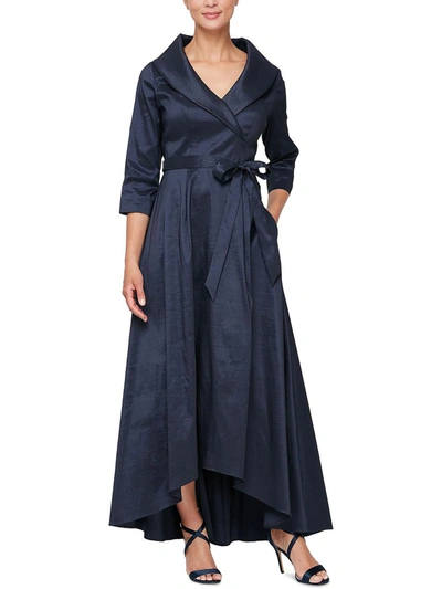 Alex Evenings Womens Taffeta Collared Maxi Dress In Blue